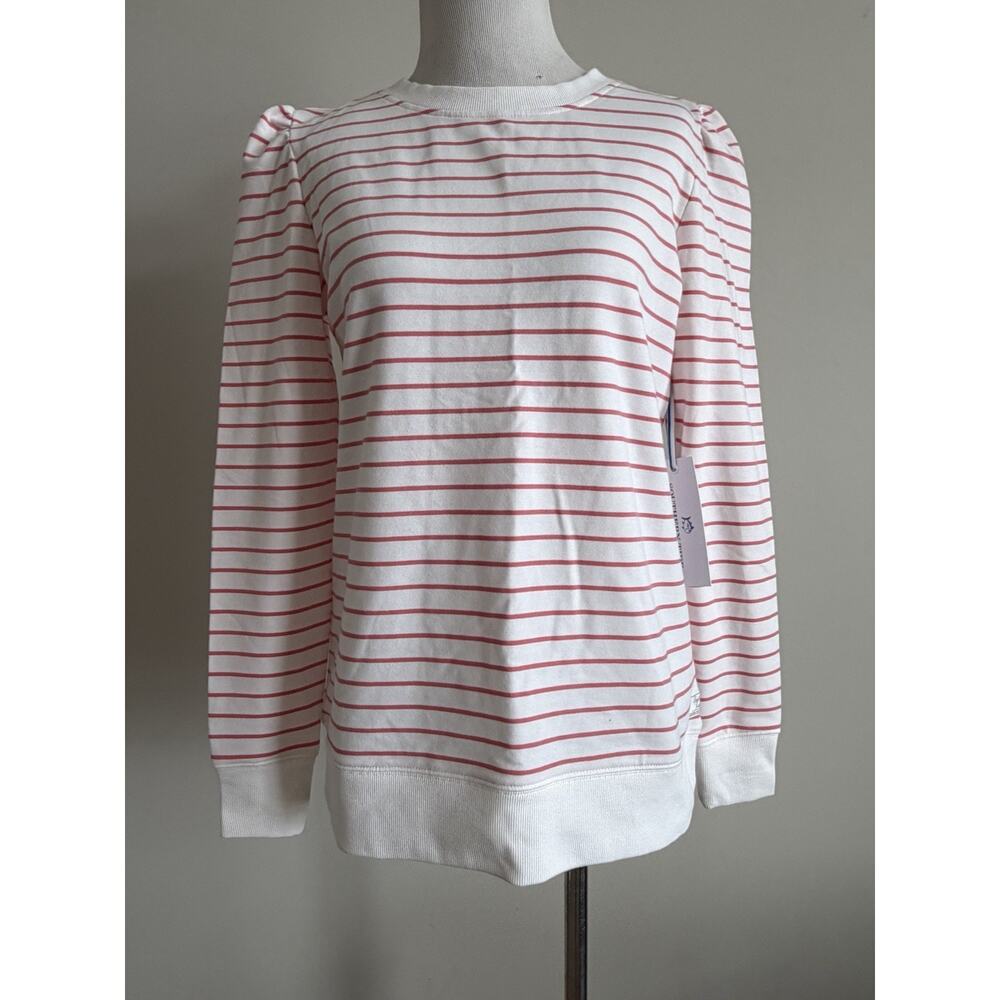 New-Southern Tide Classic white Jayne stripes pull over Terry sweatshirt-XS